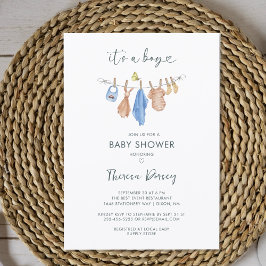 Invitación Ropa de Niño Watercolor Moderna Baby Shower