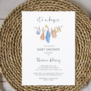 Invitación Ropa de Niño Watercolor Moderna Baby Shower