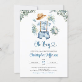 Invitación Ropa de niños de eucalipto azul y verde acuarela