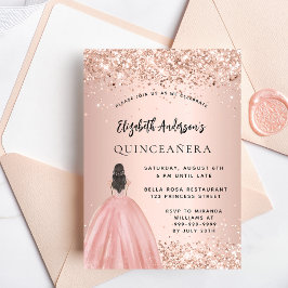 Invitación Ropa de oro de rosa de Quinceanera