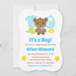Invitación Ropa de osito de peluche niño azul Fiesta de bebé