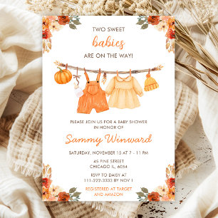 Invitación Ropa de Otoño de Gemelos Baby Shower