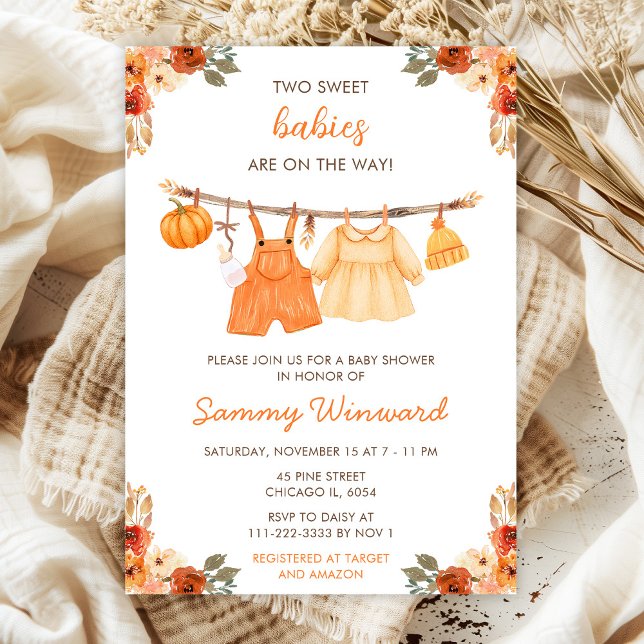 Invitación Ropa de Otoño de Gemelos Baby Shower (Subido por el creador)