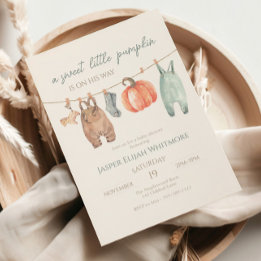 Invitación Ropa de Otoño Little Pumpkin Niño Baby Shower