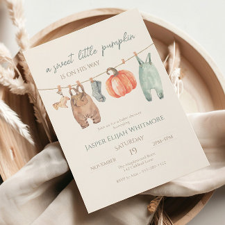 Invitación Ropa de Otoño Little Pumpkin Niño Baby Shower