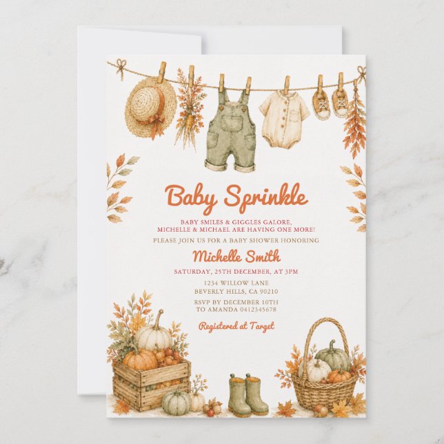Invitación Ropa de Otoño para el Bebe  (Anverso)