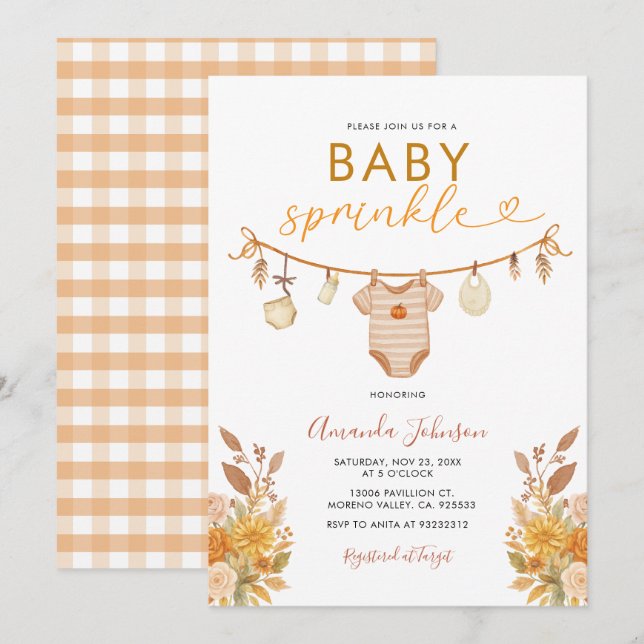Invitación Ropa de otoño Ruptura de bebé Sprinkle Sexo Neutra (Anverso / Reverso)