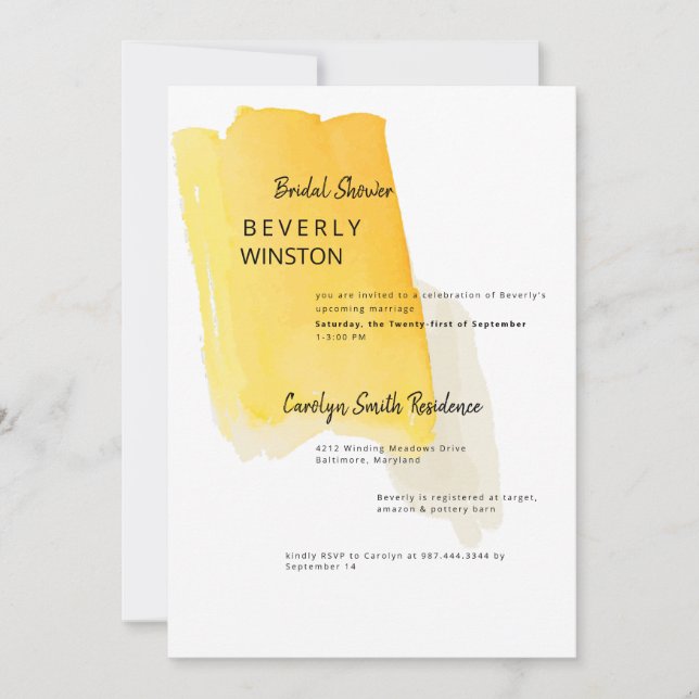 Invitación Ropa de pintura amarilla Swash de ducha de novia m (Anverso)