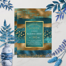 Invitación Ropa de pintura con pincel verde azulado y oro