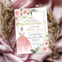 Invitación Ropa de princesa rosa floral de Rubor tiara 15
