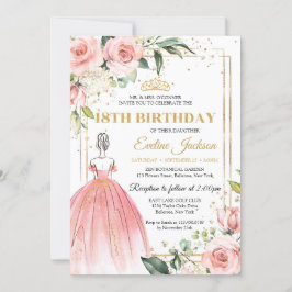 Invitación Ropa de princesa rosa floral de Rubor tiara 18