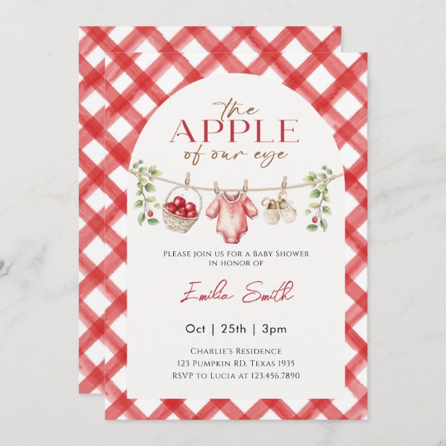 Invitación Ropa de ropa de bebé de Apple roja otoño ducha de  (Anverso / Reverso)
