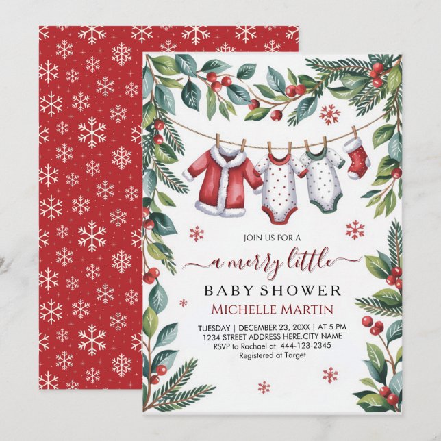 Invitación Ropa de Santa Baby Clothesline Cumpleaños de bebé  (Anverso / Reverso)