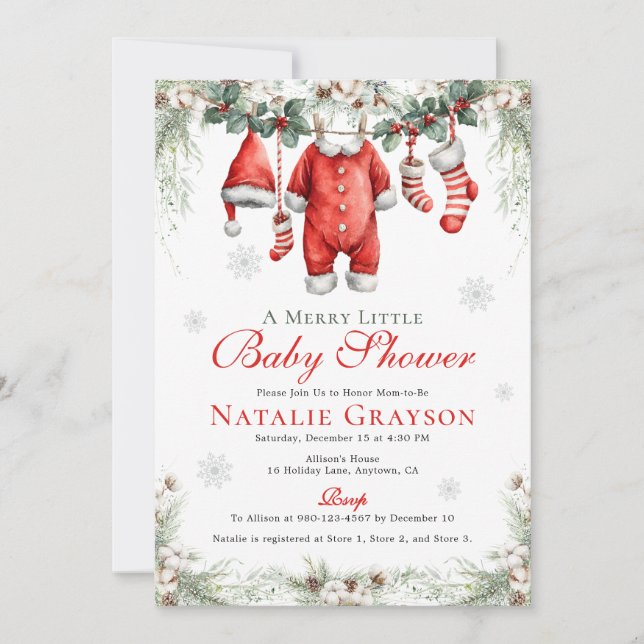 Invitación Ropa de Santa para Baby Shower Alegre Bebé (Anverso)
