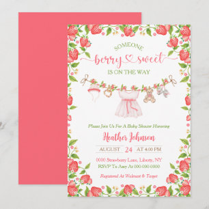 Invitación Ropa de Tendal Dulce de Fresa para Baby Shower