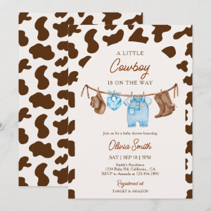 Invitación Ropa de vaquero bebé Línea azul y marrón Baby Show