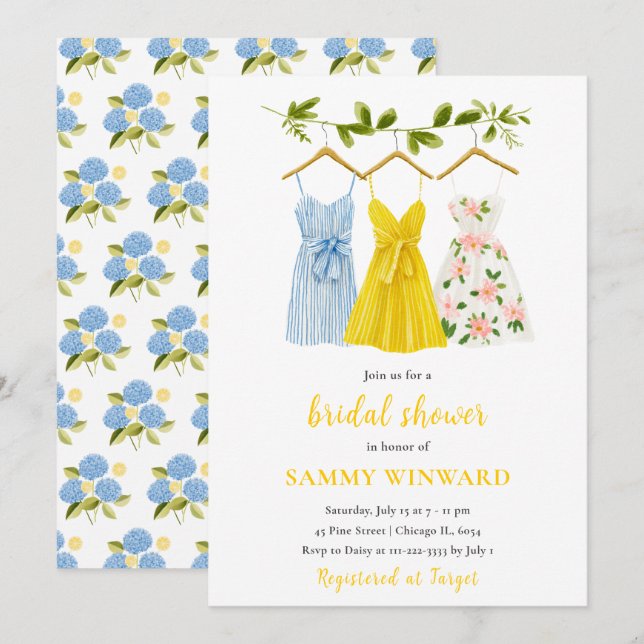 Invitación Ropa de vestido de verano Línea Despedida de solte (Anverso / Reverso)
