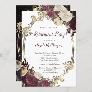 Invitación Ropa dorada de Swirls,Jubilación de las flores de