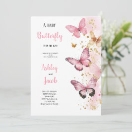 INVITACIÓN ROPA ELEGANTE, ORO, PURPLE BUTTERFLY BABYSHOWER