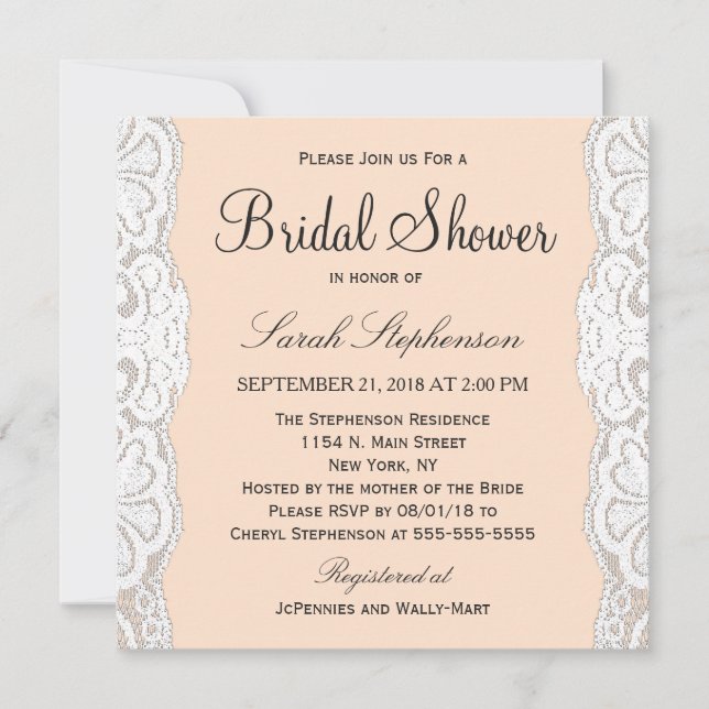 Invitación Ropa floral blanca en Peachy Beige (Anverso)