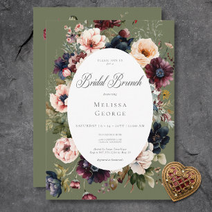 Invitación Ropa floral de color verde oscuro brunch