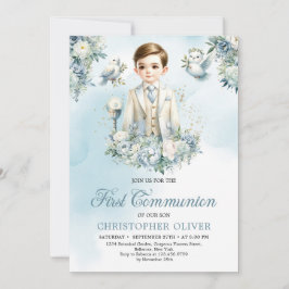 Invitación Ropa formal niño pequeño jaula azul de flores blan