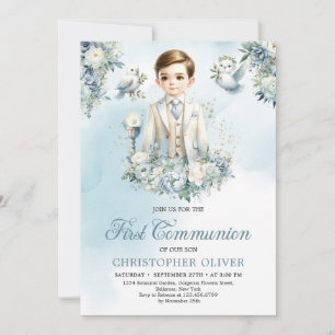 Invitación Ropa formal niño pequeño jaula azul de flores blan