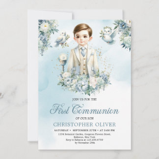 Invitación Ropa formal niño pequeño jaula azul de flores blan