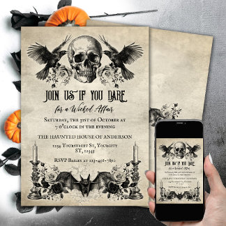 Invitación Ropa gótica de Halloween con velas de murciélago r