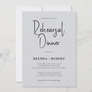Invitación Ropa gris Sencillo ensayo de escritura blanca Cena