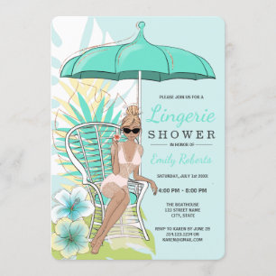 Invitación Ropa Interior Azul Ducha Novia Rubia