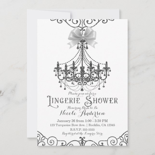 Invitación Ropa interior chic de arco blanco y plateado para  (Anverso)