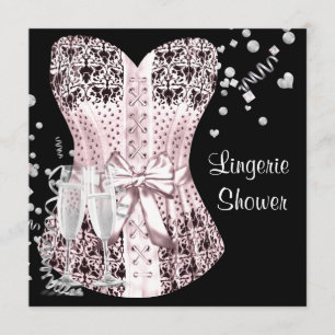 Invitación Ropa interior de corsé negro rosa para ducha de no