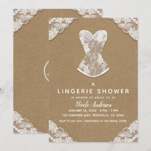 Invitación Ropa interior de novia Kraft Lace & Pearls para bo