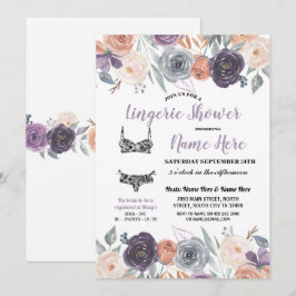 Invitación Ropa interior Ducha Acuarela Melocotón Púrpura Cre