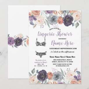Invitación Ropa interior Ducha Acuarela Melocotón Púrpura Cre