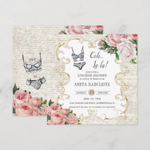 Invitación Ropa interior Ducha Rosas Francesas Vintage Marco 