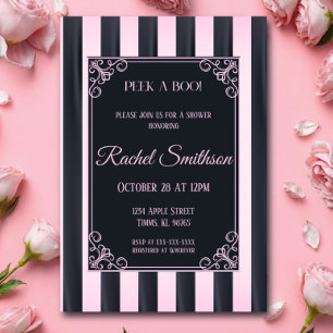 Invitación Ropa interior francesa elegante a rayas rosadas y