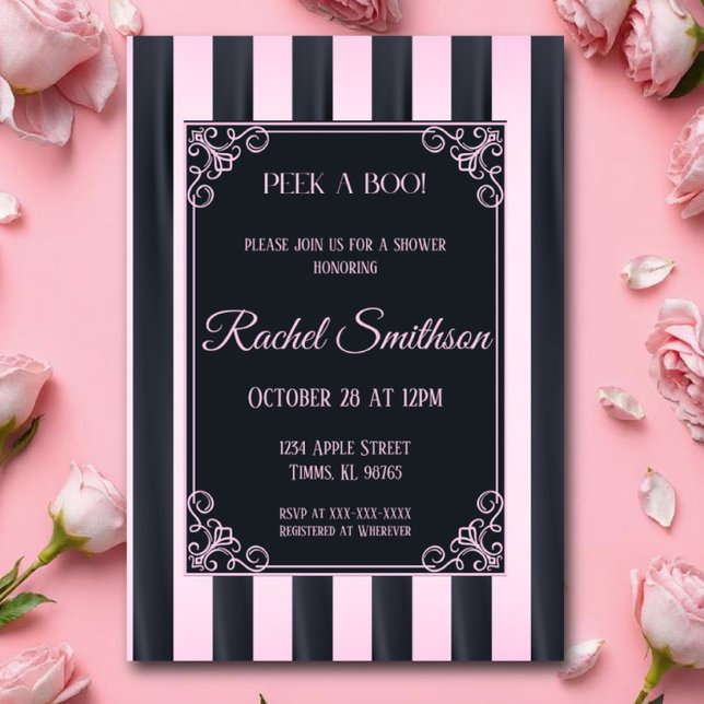 Invitación Ropa interior francesa elegante a rayas rosadas y  (Subido por el creador)