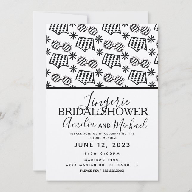 Invitación Ropa Interior Retro con Dibujos Florales para Desp (Anverso)