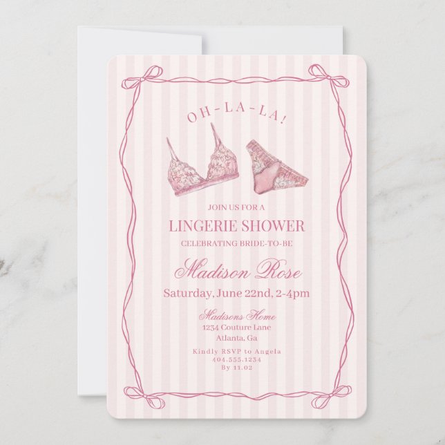Invitación Ropa Interior Rosa Pastel para Ducha de Novia en E (Anverso)