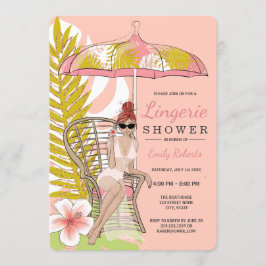 Invitación Ropa Interior Tropical Ducha Novia Pelirroja