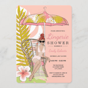 Invitación Ropa Interior Tropical Ducha Novia Pelirroja