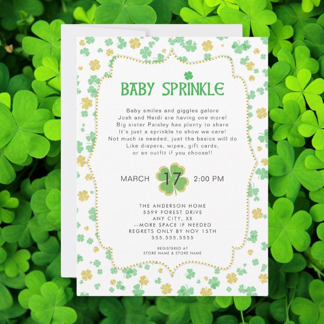 Invitación Ropa irlandesa Bebé Sprinkle, oro verde neutro (Subido por el creador)
