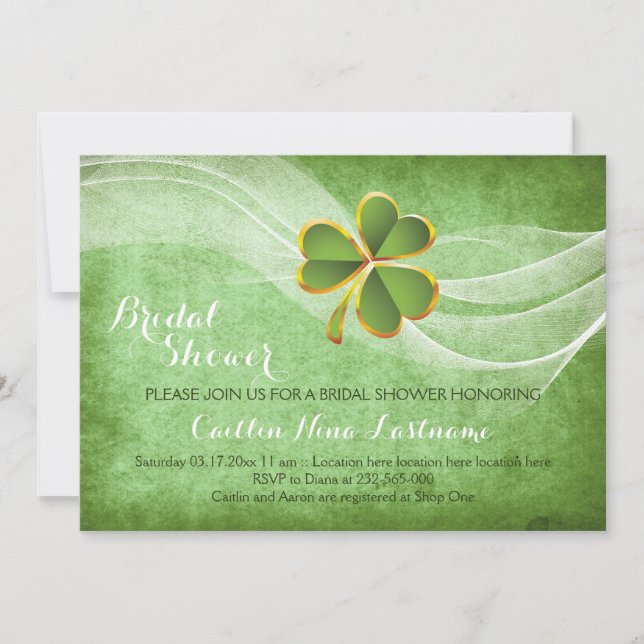Invitación Ropa irlandesa y boda verde velo ducha de novia (Anverso)