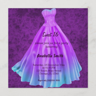 Invitación Ropa larga dulce 16 (púrpura)
