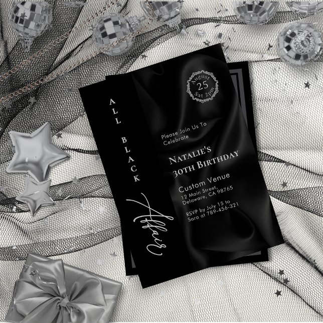 Invitación Ropa Negra Minimalista Moderna Asunto Formal (Modern Minimalist All Black Attire Formal Affair Invitation)