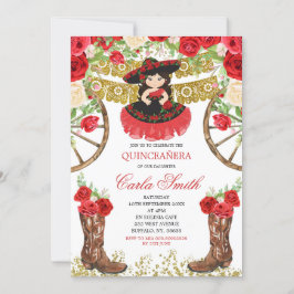 Invitación Ropa negra occidental y rosa roja 15 ános