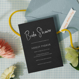 Invitación Ropa negra Simple Black Script Bridal Shower