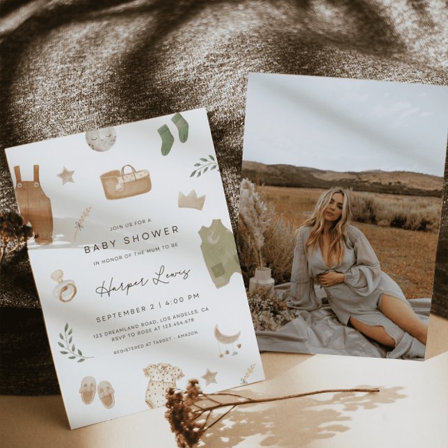 Invitación Ropa neutral de género Foto Baby Shower (Subido por el creador)